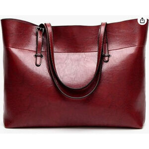 Women's Soft Leather Red Large Capacity Zipper Handbag 💸BOGO🎉